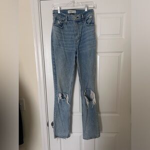 Abercrombie & Fitch Light Blue Distressed Straight Leg Jeans